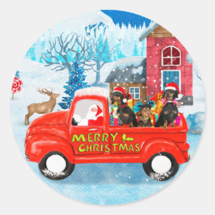 Dachshund Dog in Christmas Delivery Truck Snow  Classic Round Sticker