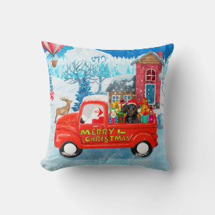 Dachshund Dog in Christmas Delivery Truck Snow Cushion