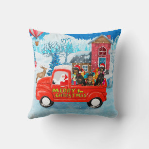 Dachshund Dog in Christmas Delivery Truck Snow Cushion