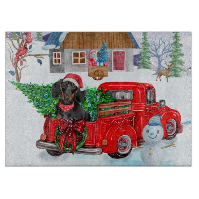 Dachshund Dog In Christmas Delivery Truck Snow Cutting Board (Front)