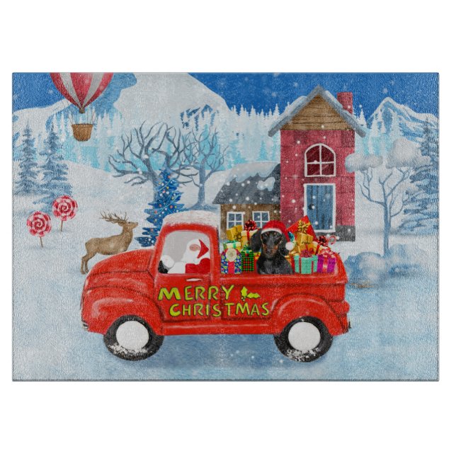 Dachshund Dog in Christmas Delivery Truck Snow  Cutting Board (Front)