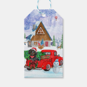 Dachshund Dog In Christmas Delivery Truck Snow  Gift Tags