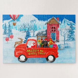 Dachshund Dog in Christmas Delivery Truck Snow Jigsaw Puzzle