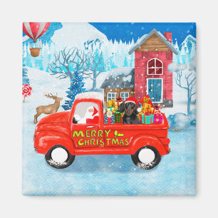 Dachshund Dog in Christmas Delivery Truck Snow  Magnet