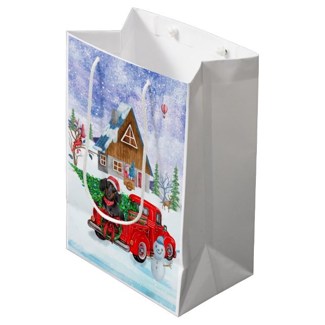 Dachshund Dog In Christmas Delivery Truck Snow Medium Gift Bag (Front Angled)