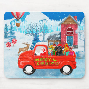 Dachshund Dog in Christmas Delivery Truck Snow  Mouse Mat