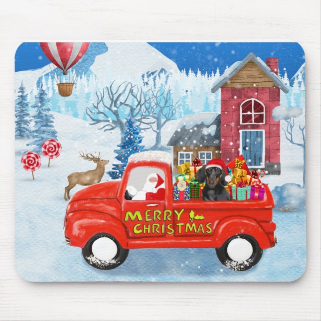 Dachshund Dog in Christmas Delivery Truck Snow  Mouse Mat (Front)