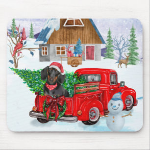 Dachshund Dog In Christmas Delivery Truck Snow Mouse Mat