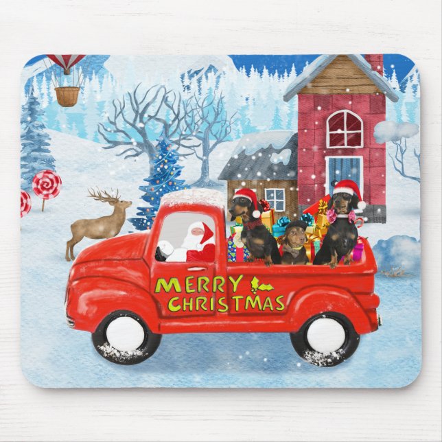 Dachshund Dog in Christmas Delivery Truck Snow  Mouse Mat (Front)