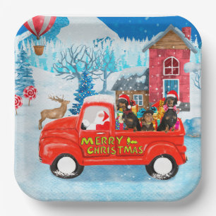 Dachshund Dog in Christmas Delivery Truck Snow  Paper Plate