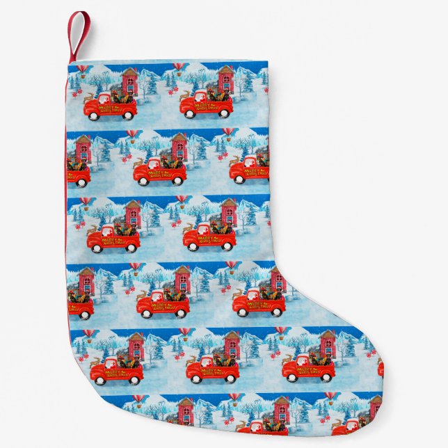 Dachshund Dog in Christmas Delivery Truck Snow  Small Christmas Stocking (Front)
