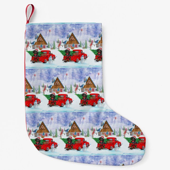 Dachshund Dog In Christmas Delivery Truck Snow  Small Christmas Stocking (Front)