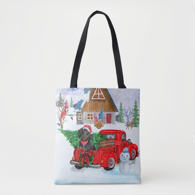 Dachshund Dog In Christmas Delivery Truck Snow Tote Bag (Front)