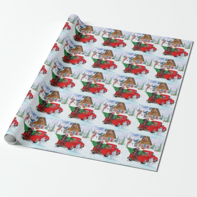 Dachshund Dog In Christmas Delivery Truck Snow Wrapping Paper (Unrolled)