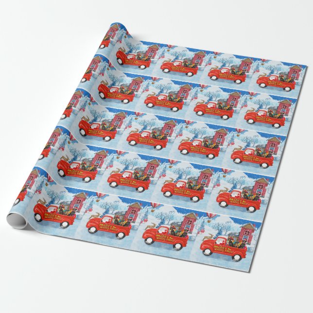 Dachshund Dog in Christmas Delivery Truck Snow  Wrapping Paper (Unrolled)
