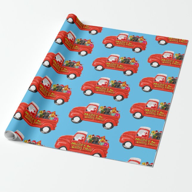 Dachshund Dog in Christmas Delivery Truck Wrapping Paper (Unrolled)