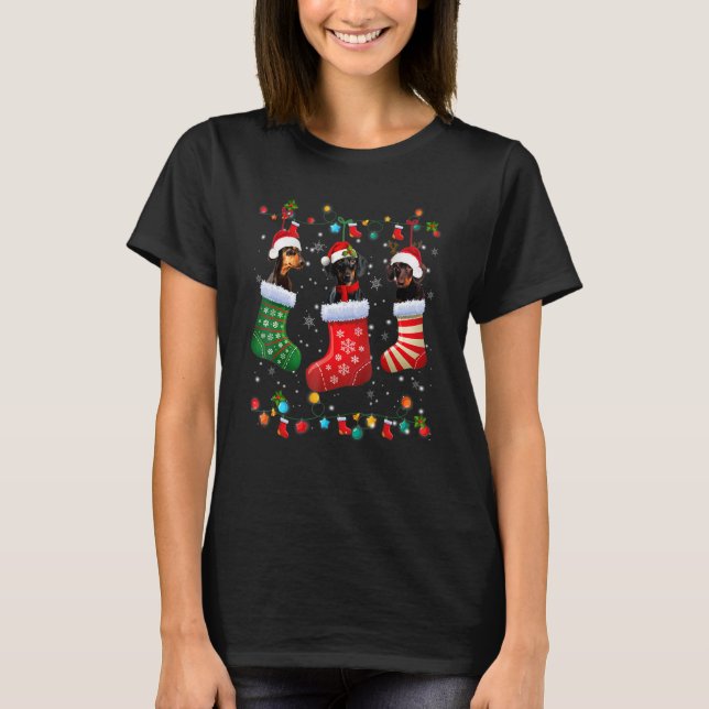 Dachshund Dog In Christmas Sock Santa Hat Xmas Dog T-Shirt (Front)