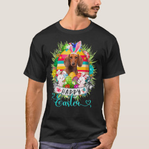 Dachshund Dog In Easter Eggs Basket Bunnies Happy T-Shirt