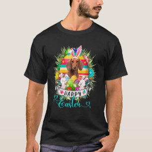 Dachshund Dog In Easter Eggs Basket Bunnies Happy T-Shirt