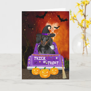 Dachshund Dog in Halloween Truck Card
