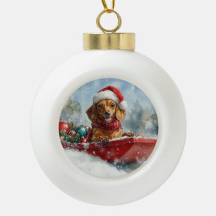 Dachshund Dog in Sledge Let it Snow Christmas Ceramic Ball Christmas Ornament