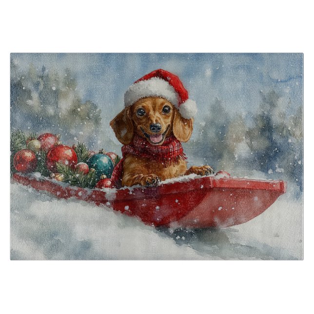 Dachshund Dog in Sledge Let it Snow Christmas Cutting Board (Front)