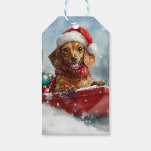 Dachshund Dog in Sledge Let it Snow Christmas Gift Tags