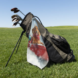 Dachshund Dog in Sledge Let it Snow Christmas Golf Towel