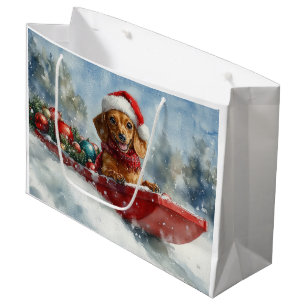 Dachshund Dog in Sledge Let it Snow Christmas Large Gift Bag