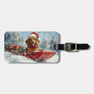 Dachshund Dog in Sledge Let it Snow Christmas Luggage Tag