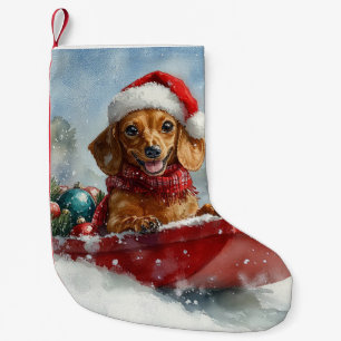 Dachshund Dog in Sledge Let it Snow Christmas Small Christmas Stocking