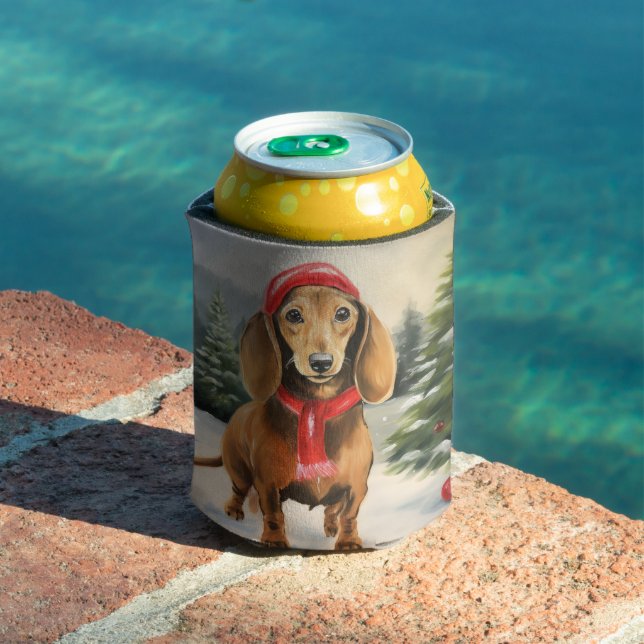Dachshund Dog in Snow Christmas  Can Cooler (In Situ Pool)