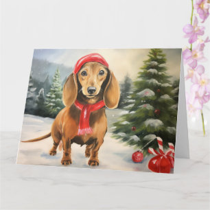 Dachshund Dog in Snow Christmas Card