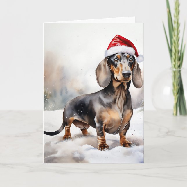 Dachshund Dog in Snow Christmas Card (Front)