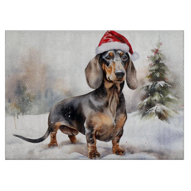 Dachshund Dog in Snow Christmas Cutting Board (Front)