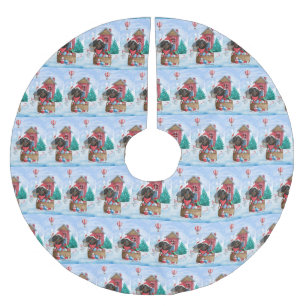 Dachshund Dog In snow Christmas Dog House Brushed Polyester Tree Skirt