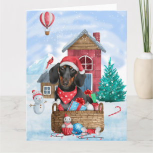 Dachshund Dog In snow Christmas Dog House Card