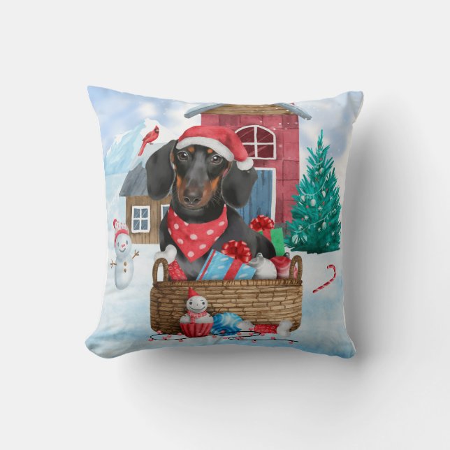 Dachshund Dog In snow Christmas Dog House Cushion (Front)