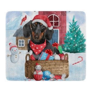 Dachshund Dog In snow Christmas Dog House Cutting Board