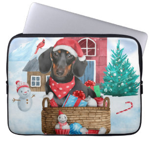 Dachshund Dog In snow Christmas Dog House Laptop Sleeve