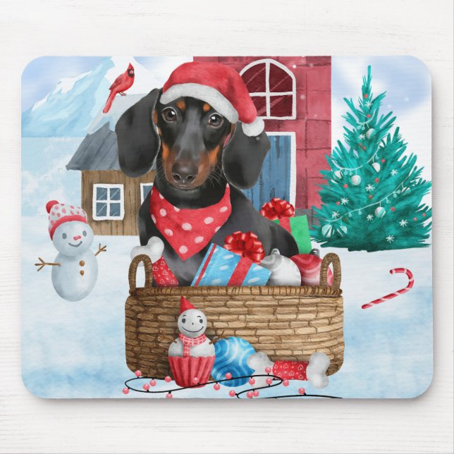 Dachshund Dog In snow Christmas Dog House  Mouse Mat (Front)