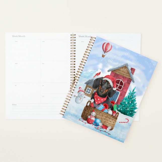 Dachshund Dog In snow Christmas Dog House Planner (Display)