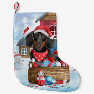 Dachshund Dog In snow Christmas Dog House Small Christmas Stocking