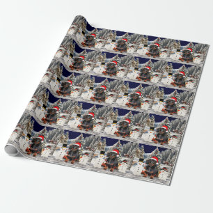Dachshund Dog in Snow Christmas Hat Wrapping Paper