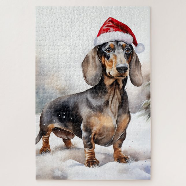 Dachshund Dog in Snow Christmas Jigsaw Puzzle (Vertical)