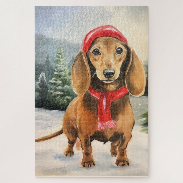 Dachshund Dog in Snow Christmas  Jigsaw Puzzle (Vertical)