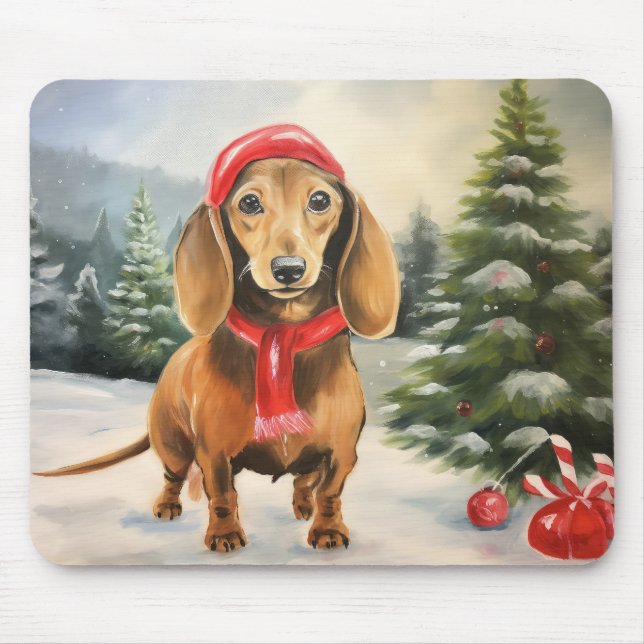 Dachshund Dog in Snow Christmas  Mouse Mat (Front)
