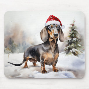 Dachshund Dog in Snow Christmas Mouse Mat