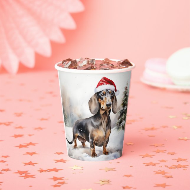 Dachshund Dog in Snow Christmas Paper Cups (Insitu)