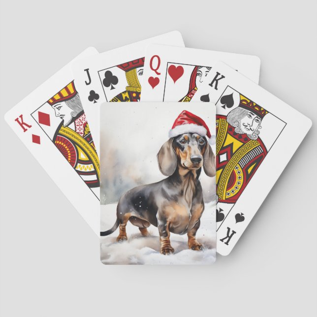 Dachshund Dog in Snow Christmas Playing Cards (Back)